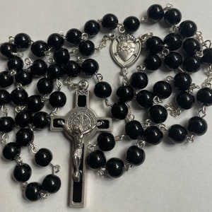 Black Sacred Heart Rosary with St. Benedict Medal Crucifix