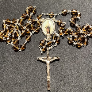 Our Lady of Mt. Carmel Brown Scapular 8mm Glass faceted brown topaz rosary