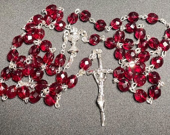 Most Blessed Sacrament/Most Precious Blood garnet/“wine” colored Czech faceted glass bead rosary