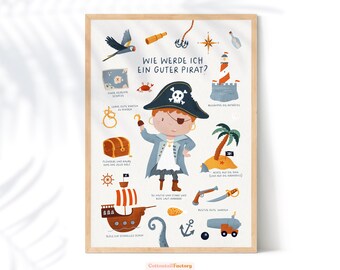 Kinderposter Pirat, Piratenposter, Kinderzimmerdeko Jungen, Kinderzimmer Piraten, Bild Kinder Pirat, Poster Maritim, Kinderposter Beige