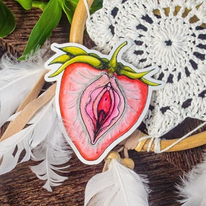 Strawberry Vulva Sticker | Feminist Art Accessory | Fruit Vulva Illustration | Viva la Vulva Drawing