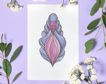 Rosa Lila Yoni Karte | Feministische Gruß-Postkarte | Vulva Kunstdruck