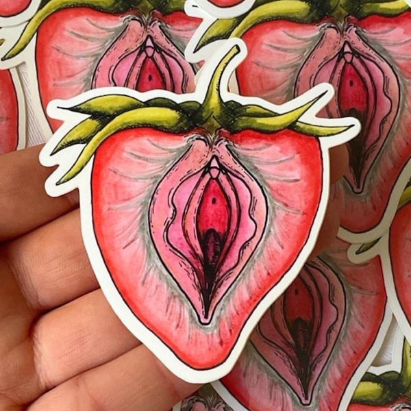 Strawberry Vulva Sticker | Waterproof Laptop Sticker | Feminist Gift | Anatomy Illustration | Water Bottle Accessory