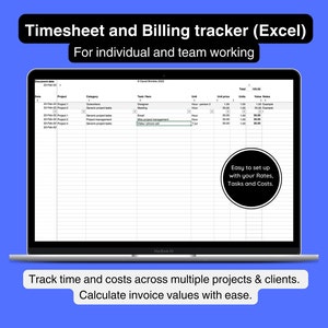 Timesheet Billable Time Tracker Spreadsheet template (Excel) for freelancers, sole traders, agencies, project managers and teams