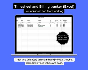 Timesheet Billable Time Tracker Spreadsheet template (Excel) for freelancers, sole traders, agencies, project managers and teams