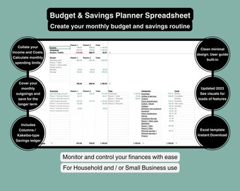 Monthly Budget Spreadsheet: Household & Business Savings Planner (Excel Template)