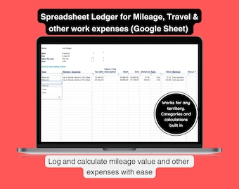 Expenses Spreadsheet for mileage, travel, work. For freelance or employees. (Google Sheet)