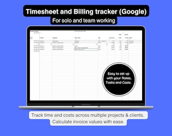 Timesheet Billable Time Tracker spreadsheet template (Google sheet) for freelancers, sole traders, agencies, project managers and teams