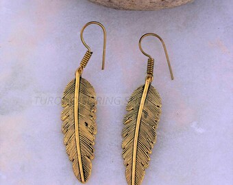 Long Gold Leaf Dangle Earrings,Large Gold Leaf Earrings,Big Gold Leaf Dangle Earrings,Long leaf earrings,Boho Gold leaf earrings,Gift