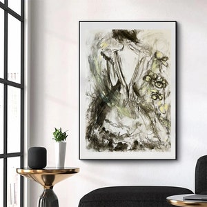 Art Charcoal Girl Woman Female Dress Flowers Back Drawing Painting Female  Figure Art by Natalia Stanova