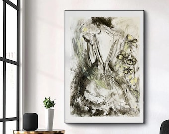 Art Charcoal Girl Woman Female Dress Flowers Back Drawing Painting Female  Figure Art by Natalia Stanova