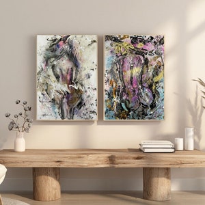 SET 2 Paintings, Abstract Female, Woman, Original, Large Oil, Acrylic Art on Canvas, Gold Wall Decor, Original Modern Art by Natalia Stanova