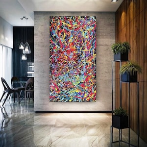 Art abstrait inspiré de goberge de Jackson, grande oeuvre d&#39;art de goberge de Jackson, art de style goberge de Jackson, peinture inspirée de goberge, art mural de goberge