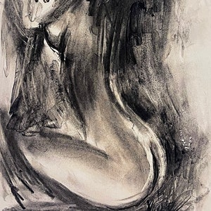 Drawing Woman on Paper Romantic Girl Sketch Body Charcoal Pastel Drawing Black White Wall Art Sensual Female Drawing by Natalia Stanova