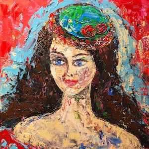 Portrait painting ORIGINAL woman girl painting 60/50color red sensual female painting modern wall art living room handmade NATALIA STANOVA