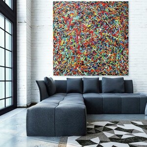 Art abstrait inspiré de goberge de Jackson, grande oeuvre d&#39;art de goberge de Jackson, art de style goberge de Jackson, peinture inspirée de goberge, art mural de goberge