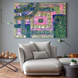 Abstract schilderij originele grote acryl canvas kunst aan de muur, speels expressionisme originele moderne schilderkunst aan de muur op canvas