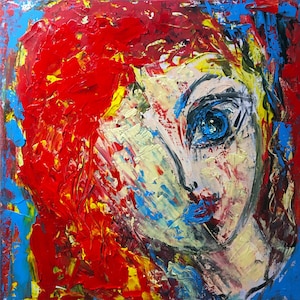 Portrait painting ORIGINAL woman girl painting 60/60 color red sensual female painting modern wall art living room handmade NATALIA STANOVA