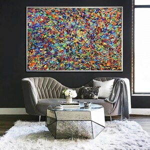 Art abstrait inspiré de goberge de Jackson, grande oeuvre d&#39;art de goberge de Jackson, art de style goberge de Jackson, peinture inspirée de goberge, art mural de goberge
