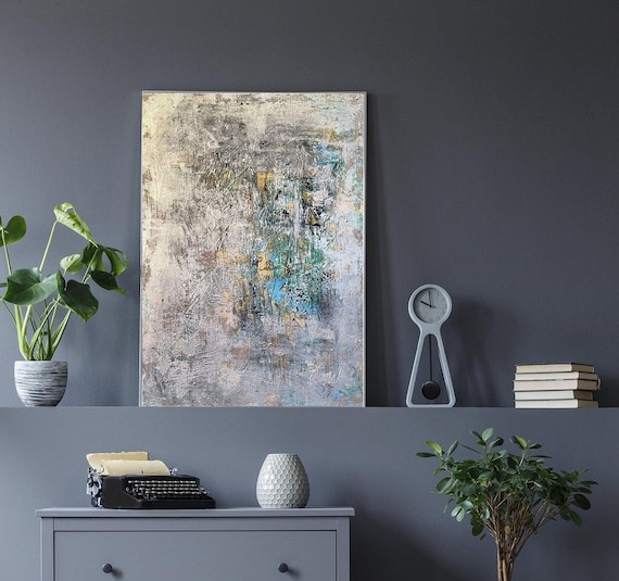 Abstrakt Panting, Gold, Silver, Green, Blue Colors, Home Decor, Painting Original, Oil Acrylic Canvas, Wall Art by Natalia Stanova