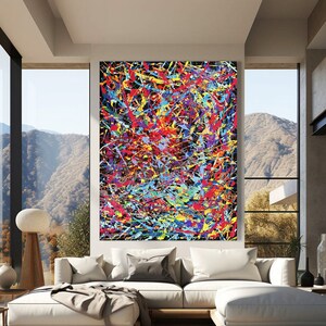 Abstracte Jackson pollock geïnspireerde kunst, Jackson pollock groot kunstwerk, Jackson pollock stijl kunst, Pollock geïnspireerd schilderij, Pollock kunst aan de muur