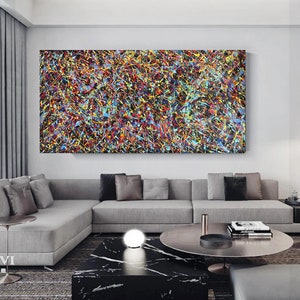 Abstracte Jackson pollock geïnspireerde kunst, Jackson pollock groot kunstwerk, Jackson pollock stijl kunst, Pollock geïnspireerd schilderij, Pollock kunst aan de muur
