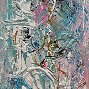 Abstract Pollock Painting, Art desing, Blue, White, Pink Colors, Acrylic on Canvas,  handmade Natalia Stanova Art