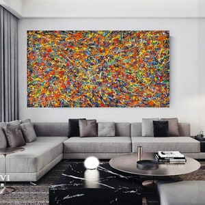 Abstracte Jackson pollock geïnspireerde kunst, Jackson pollock groot kunstwerk, Jackson pollock stijl kunst, Pollock geïnspireerd schilderij, Pollock kunst aan de muur