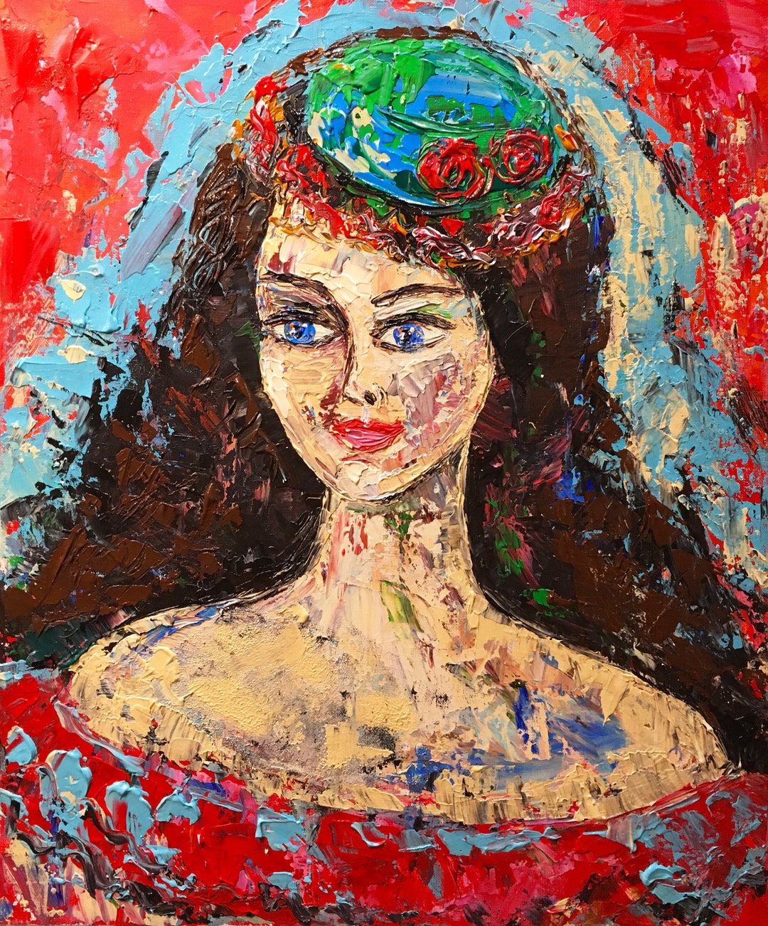 Portrait Painting ORIGINAL Woman Girl Painting 60/50color Red Sensual ...