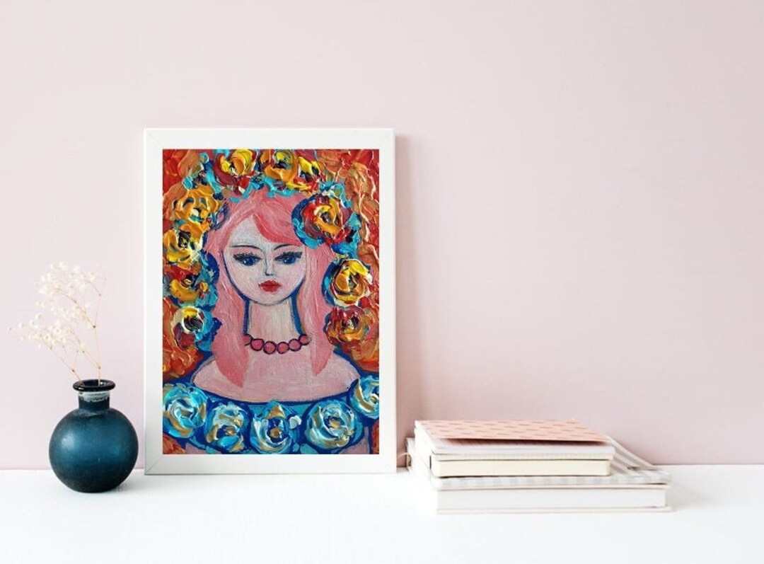 Portrait Painting ORIGINAL Woman Girl Painting Color Red Sensual Female ...