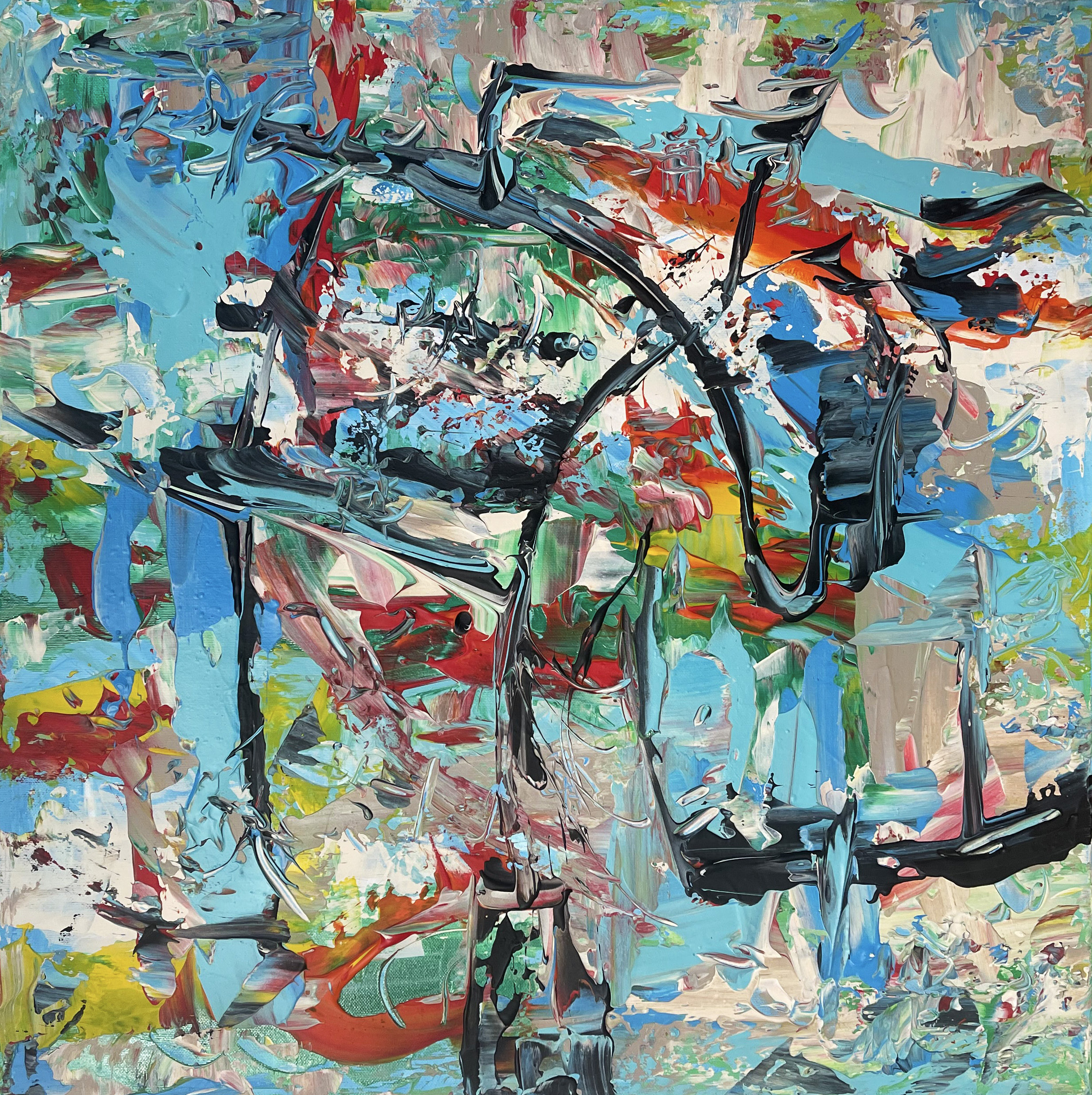 Colorful Abstract Painting, Original Oil Acrylic Canvas, Jackson