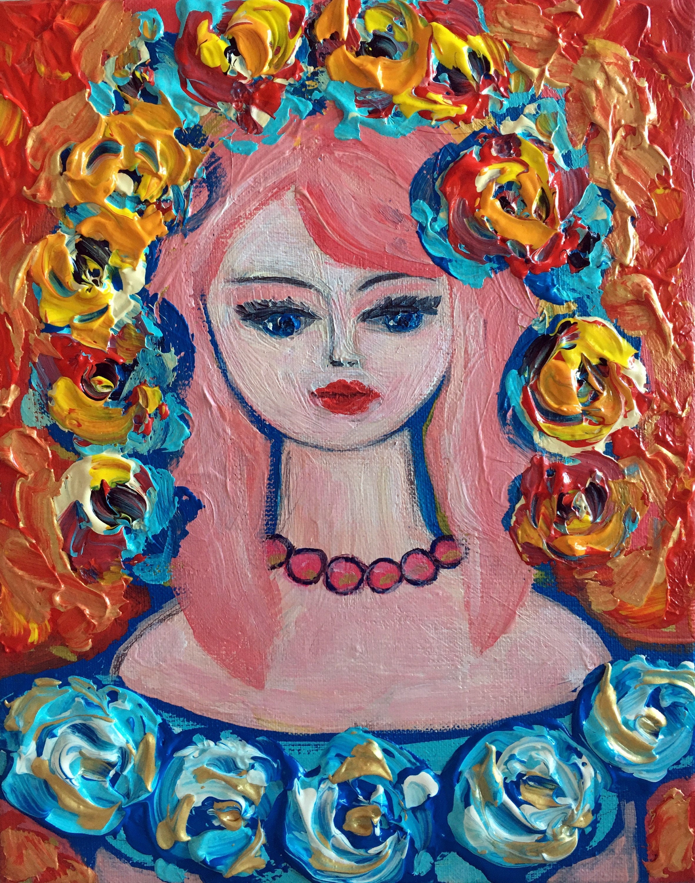 Portrait Painting ORIGINAL Woman Girl Painting Color Red Sensual Female ...