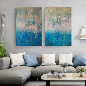 Abstract SET 2 Paintings 100x70 Original Blue colors Large Acrylic Canvas Wall Art Original Modern Painting Wall Art on Canvas