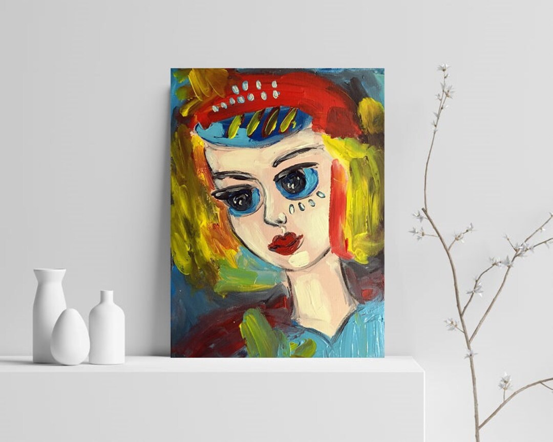 Portrait Painting ORIGINAL Woman Girl Painting Color Red - Etsy