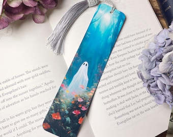 Ghost In A Meadow Bookmark - Double Sided - Spooky Bookmark - Supernatural Cute Ghost - Cottagecore - Book Lover Gift - Halloween Stationery