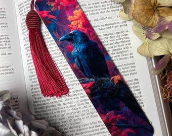 Gothic Raven Bookmark, Double Sided, Book Lovers Gift, Cottagecore, Bird Lover Gift, Crow Bookmark, Halloween Stationery, Handmade Bookmark