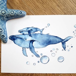 Karte Walfamilie, Postkarte Wal, Karte Wal,