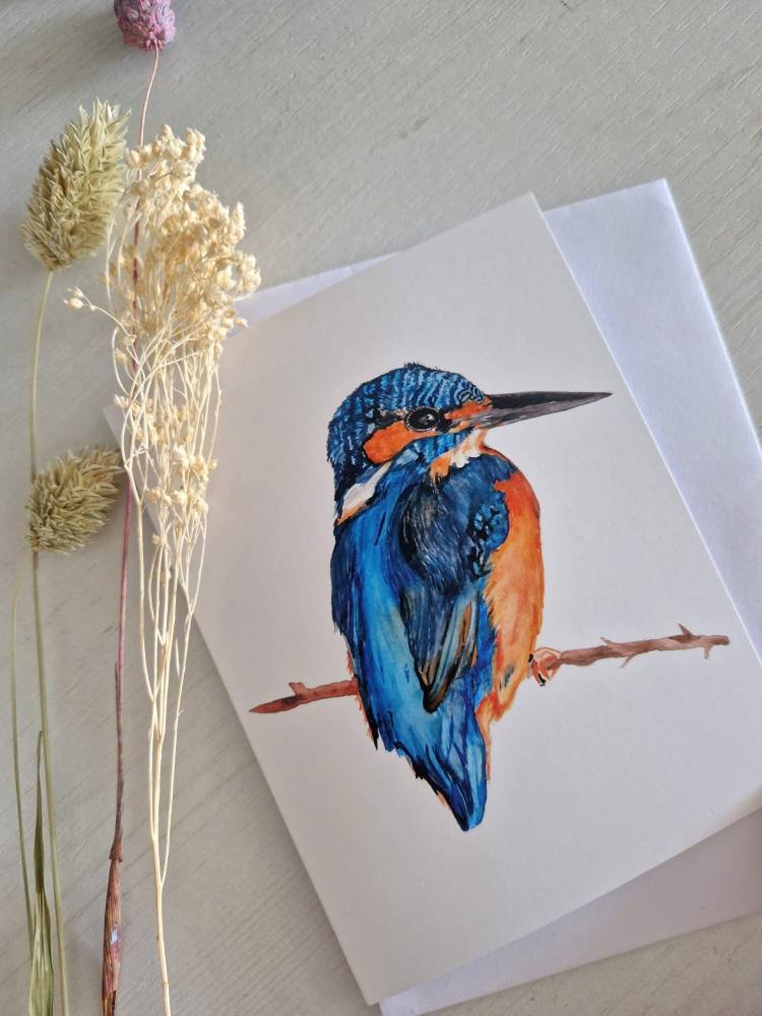 Karte Eisvogel mit Umschlag Klappkarte blauer Vogel Aquarell Etsy.de