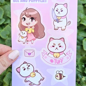 Hoja de pegatinas de abeja y cachorro de gato