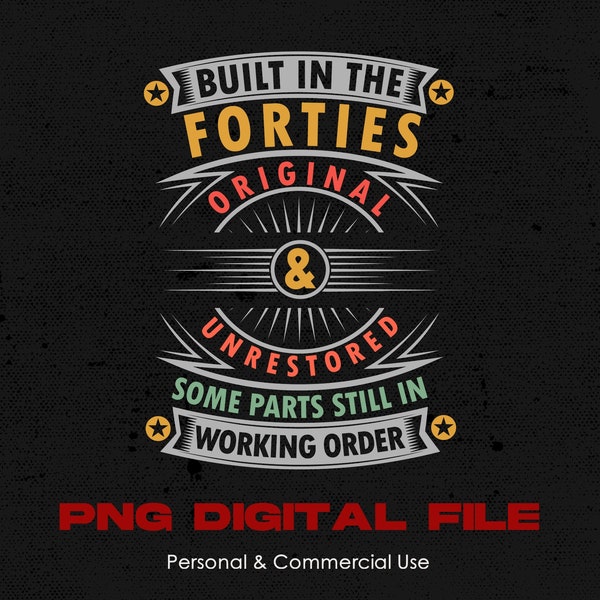 Built In The Forties Built In The 40s Men's Birthday SVG, Png, 80th Birthday Gift| 75th Bday Png| Dad Shirt Png| Born in the Forties 40s Png