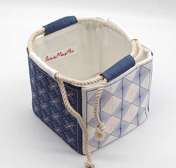 ★KIMHEKIM★Cotton Cushion Bag M Indigoblue Japanese Drawstring Pouch - Maritime Komebukuro