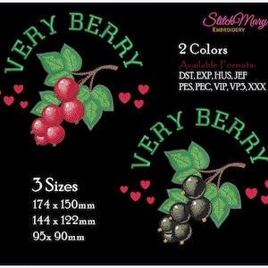 Machine Embroidery Currant Design SET ~ 3 Sizes ~ 2 Designs, 2 Color, Embroidery File ~ Red & Black Currant, Very-Berry Summer Embroidery