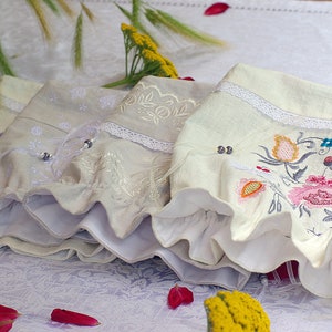 Embroidered Drawstring Pouch / Project Bag for Wool, Bread, Herbs Garden Flowers Embroidery Make Up Bag image 7