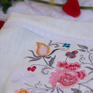 Embroidered Drawstring Pouch / Project Bag for Wool, Bread, Herbs Garden Flowers Embroidery Make Up Bag image 5