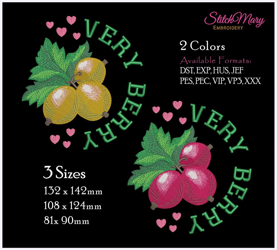 Gooseberry Design Machine Embroidery Gooseberry Design SET ~ 3 Sizes ~ 2 Designs, 2 ...