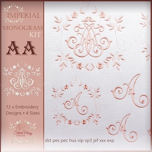 Intertwined Monogram AA Floral Wreath Embroidery Design – Set for Wedding Decor & Whitework Embroidery – 12 Embroidery Patterns – Digital Download