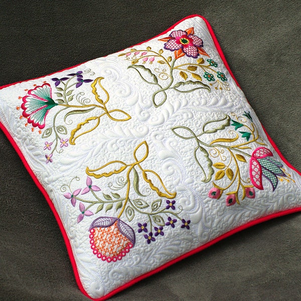 Housse de coussin couette trapunto floral - coussin décoratif brodé - housse de coussin - 39 x 39 cm