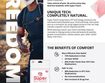 Parche Freedom Super VTT 2.0 para el alivio del dolor sin medicamentos, 30 unidades