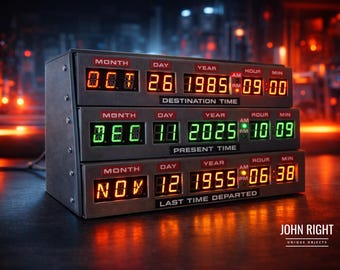Delorean-klok - Geïnspireerd door Back to the Future - 3D-geprint in PLA - Cadeau-idee voor nerds - Cult Back to the Future retro wandklok