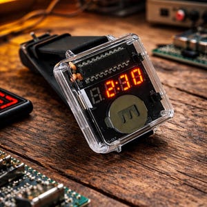 Ręcznie robiony zegarek na rękę LED | Retrofuturystyczny zegarek elektroniczny z przezroczystym wyświetlaczem cyfrowym, pomysł na prezent dla unisex